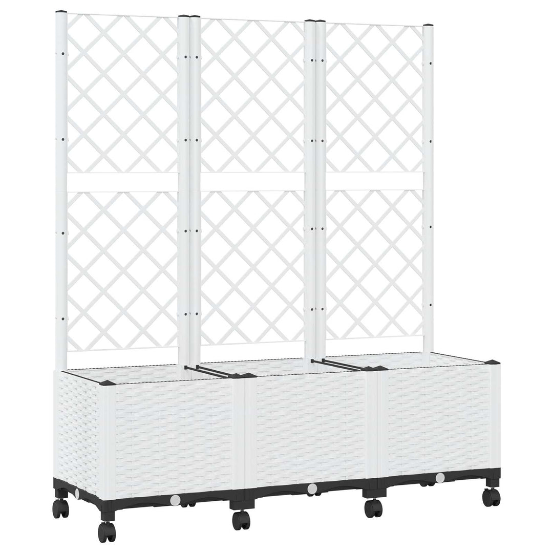 Haveplantekasse med espalier og hjul Hvid 120 x 40 x 146 cm PP