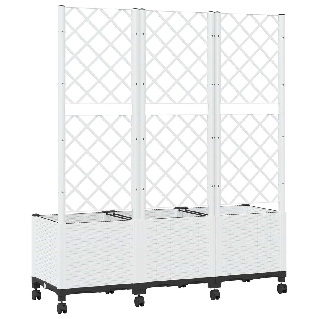 Haveplantekasse med espalier og hjul Hvid 120 x 40 x 146 cm PP