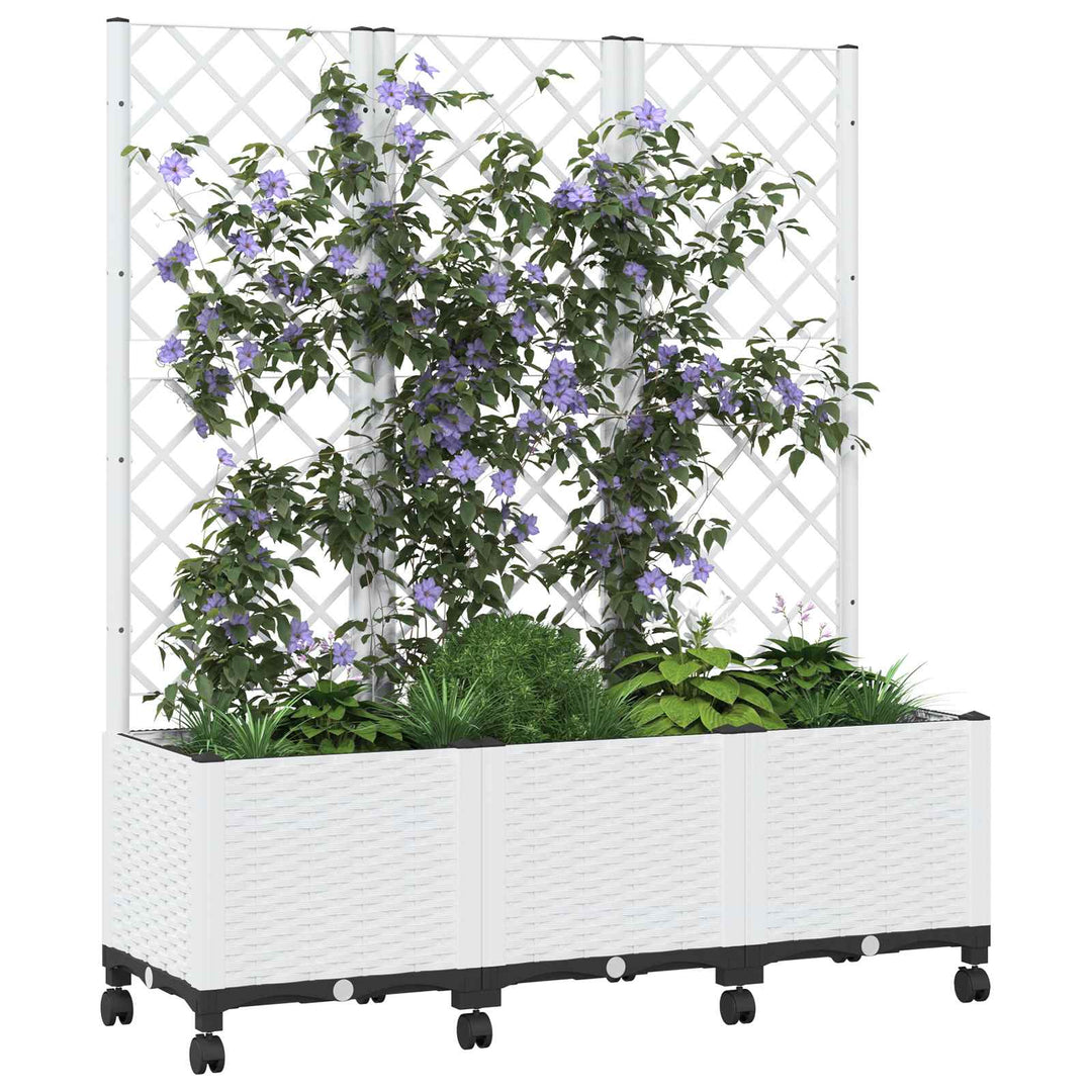 Haveplantekasse med espalier og hjul Hvid 120 x 40 x 146 cm PP