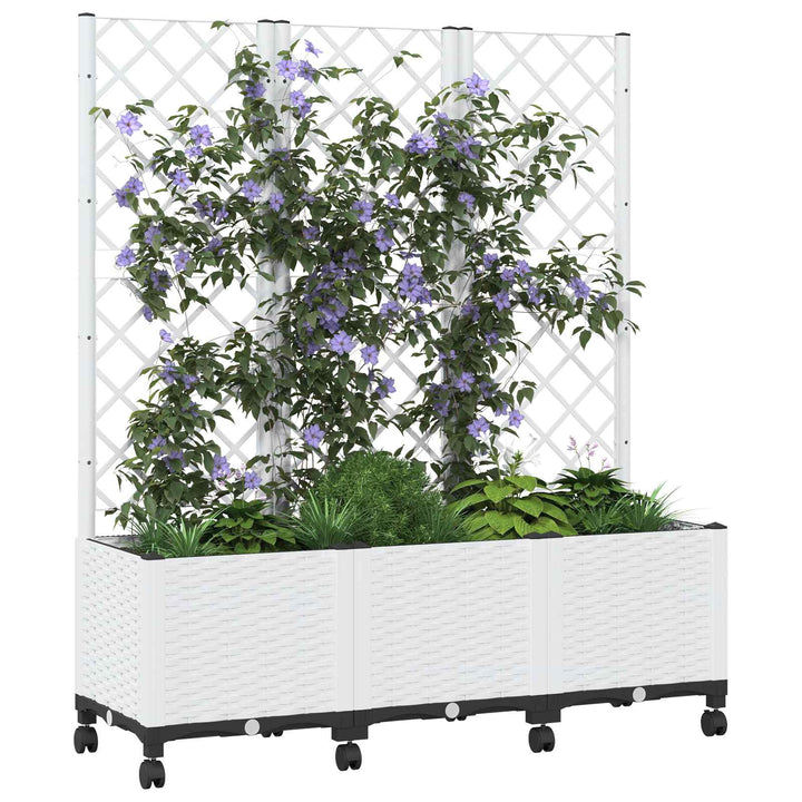Haveplantekasse med espalier og hjul Hvid 120 x 40 x 146 cm PP