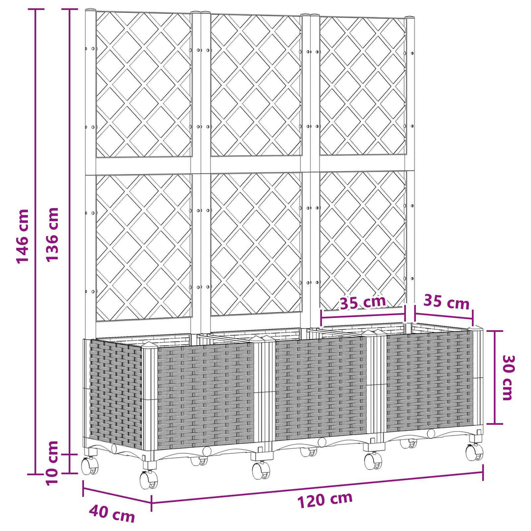 Haveplantekasse med espalier og hjul Hvid 120 x 40 x 146 cm PP