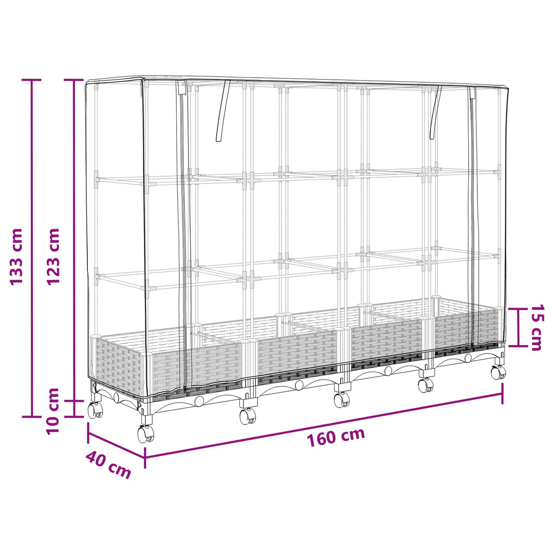 Haveplantekasse med drivhusdække og hjul 3 stk. Hvid PP