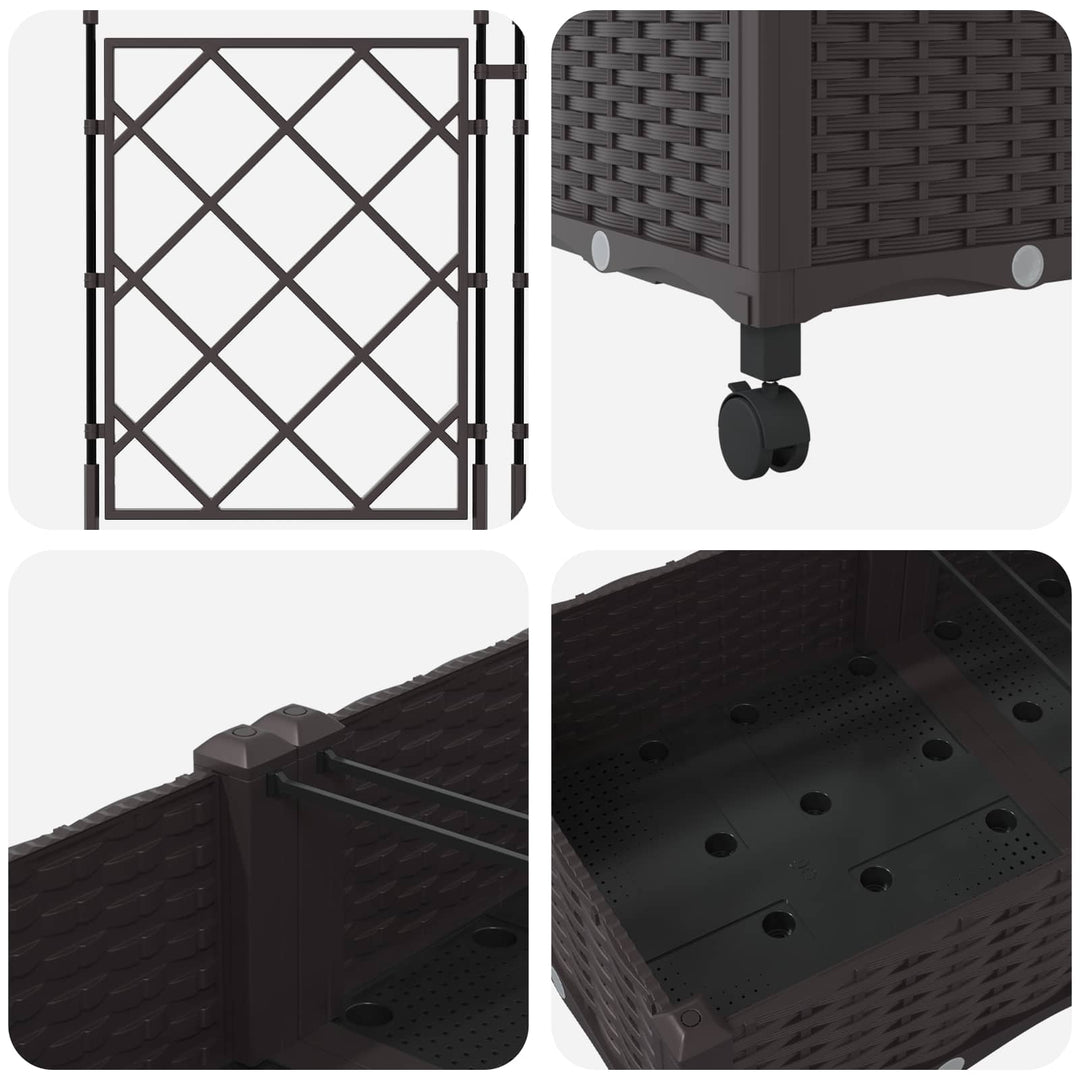 Haveplantekasse med espalier og hjul 3 stk. Brun PP
