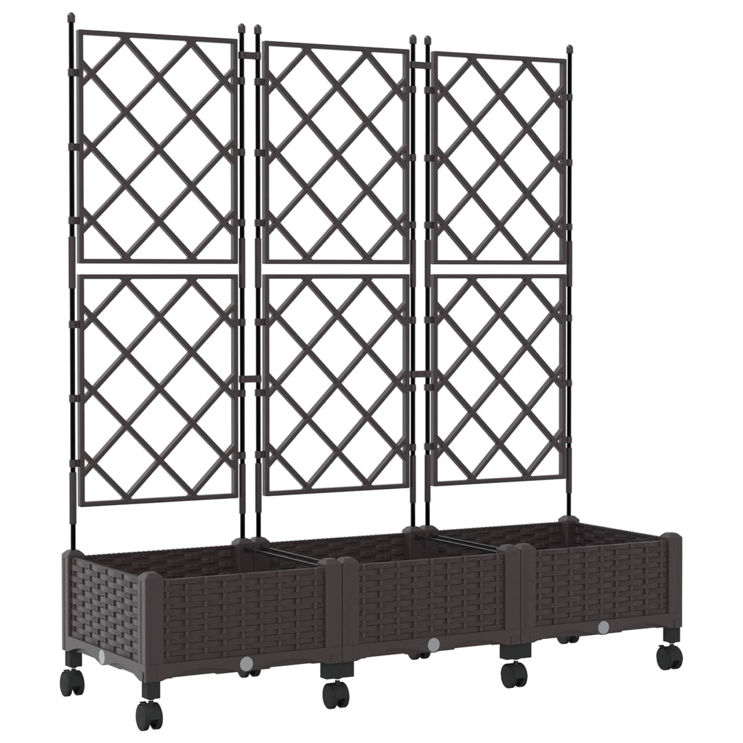 Haveplantekasse med espalier og hjul 3 stk. Brun PP