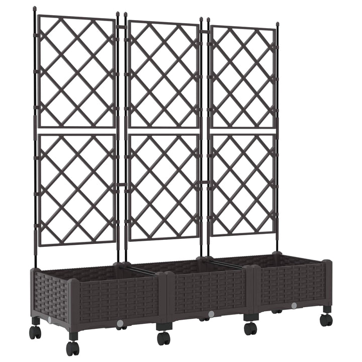 Haveplantekasse med espalier og hjul 3 stk. Brun PP