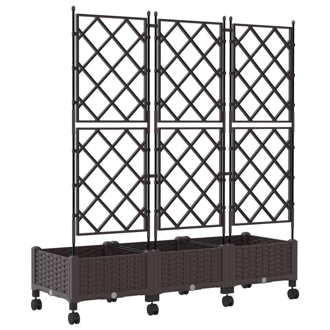 Haveplantekasse med espalier og hjul 3 stk. Brun PP