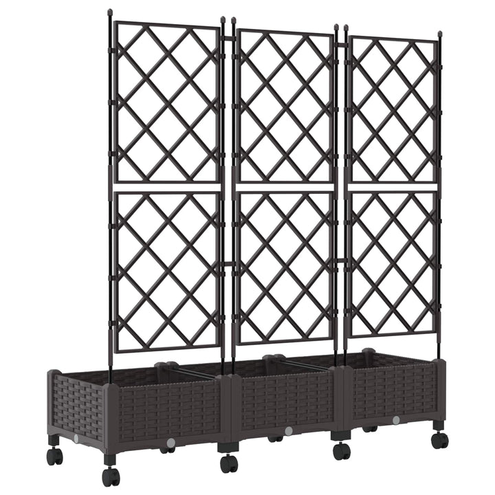 Haveplantekasse med espalier og hjul 3 stk. Brun PP