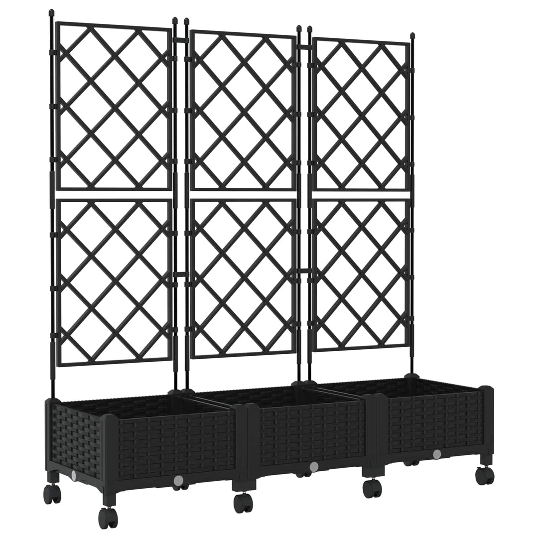 Haveplantekasse med espalier og hjul 3 stk. Sort PP