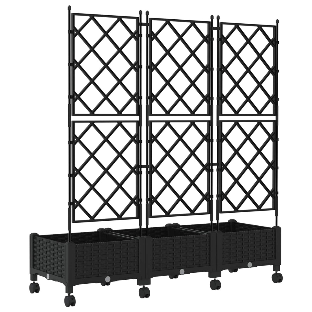 Haveplantekasse med espalier og hjul 3 stk. Sort PP
