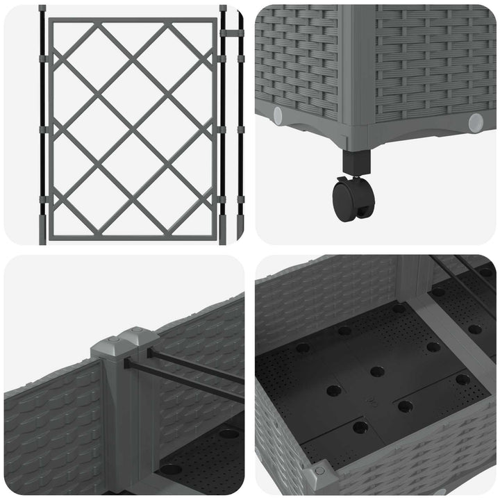 Haveplantekasse med espalier og hjul 3 stk. Lysegrå PP