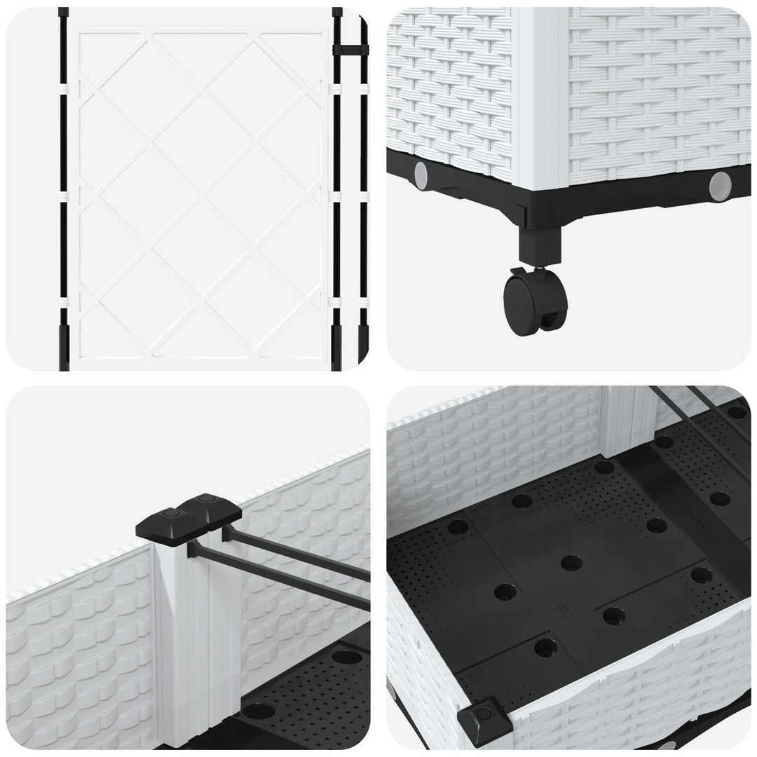 Haveplantekasse med espalier og hjul 3 stk. Hvid PP