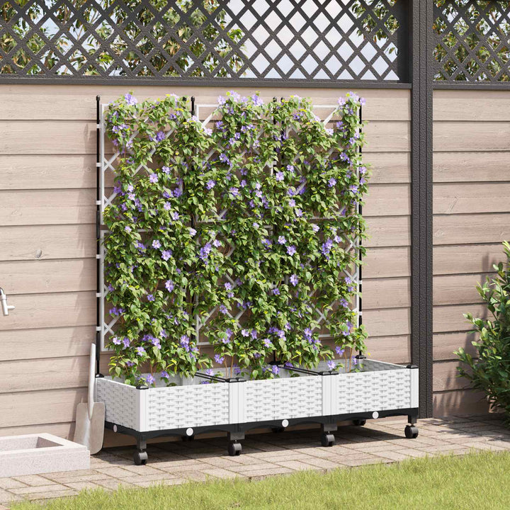 Haveplantekasse med espalier og hjul 3 stk. Hvid PP