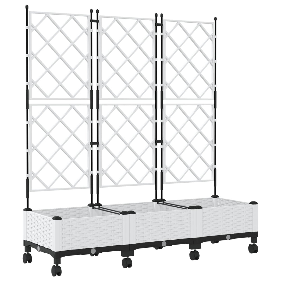 Haveplantekasse med espalier og hjul 3 stk. Hvid PP