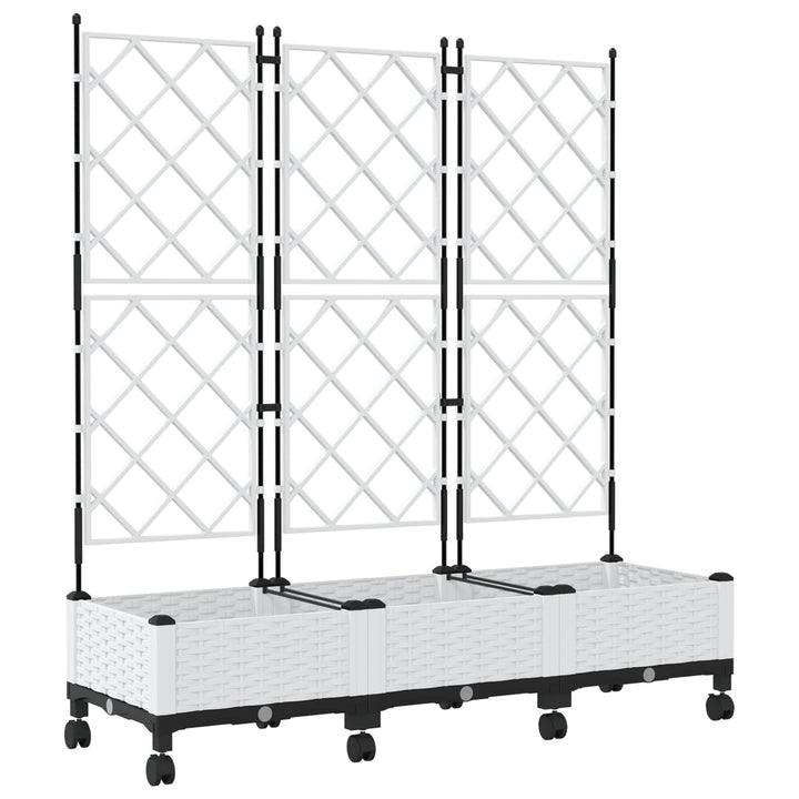 Haveplantekasse med espalier og hjul 3 stk. Hvid PP