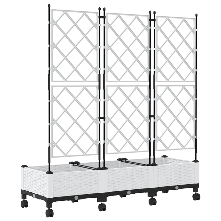 Haveplantekasse med espalier og hjul 3 stk. Hvid PP