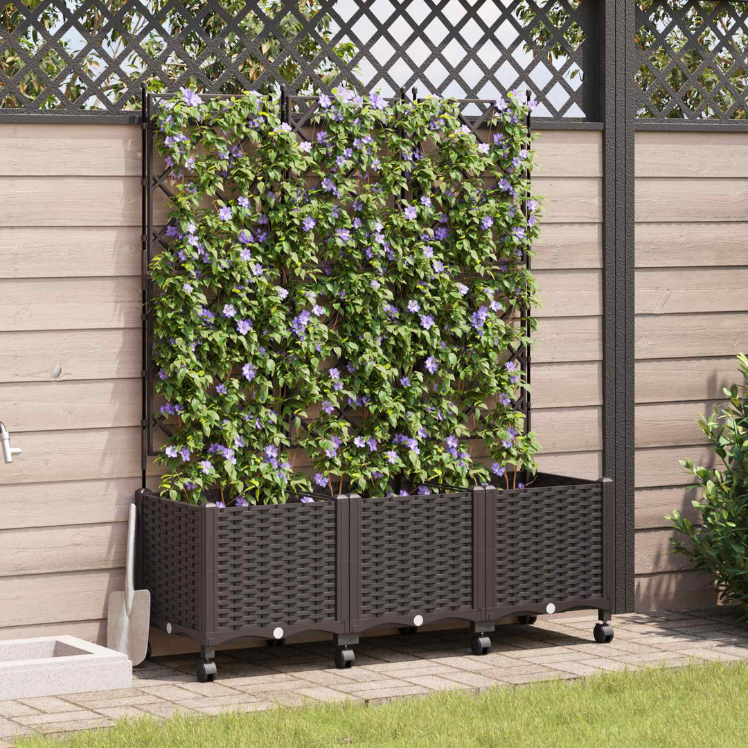 Haveplantekasse med espalier og hjul 3 stk. Brun PP