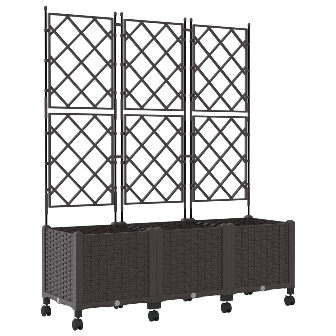 Haveplantekasse med espalier og hjul 3 stk. Brun PP