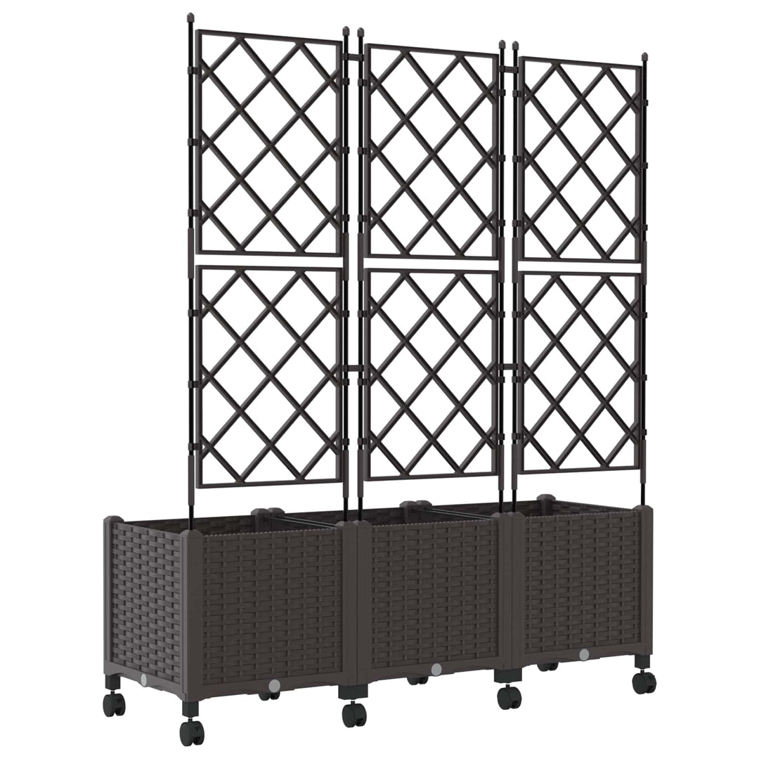 Haveplantekasse med espalier og hjul 3 stk. Brun PP