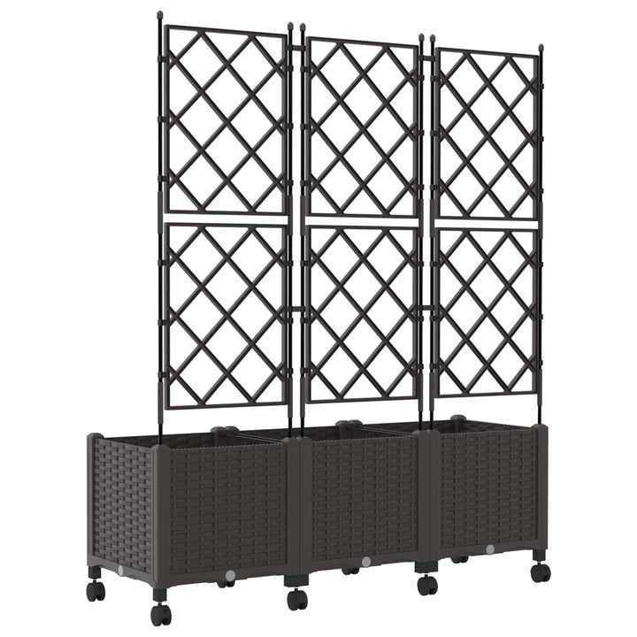 Haveplantekasse med espalier og hjul 3 stk. Brun PP