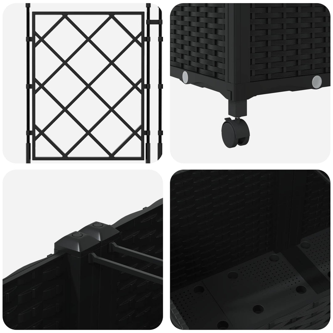 Haveplantekasse med espalier og hjul 3 stk. Sort PP