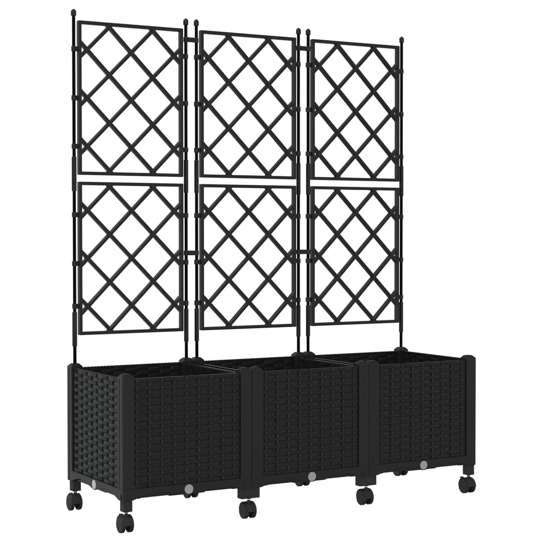 Haveplantekasse med espalier og hjul 3 stk. Sort PP