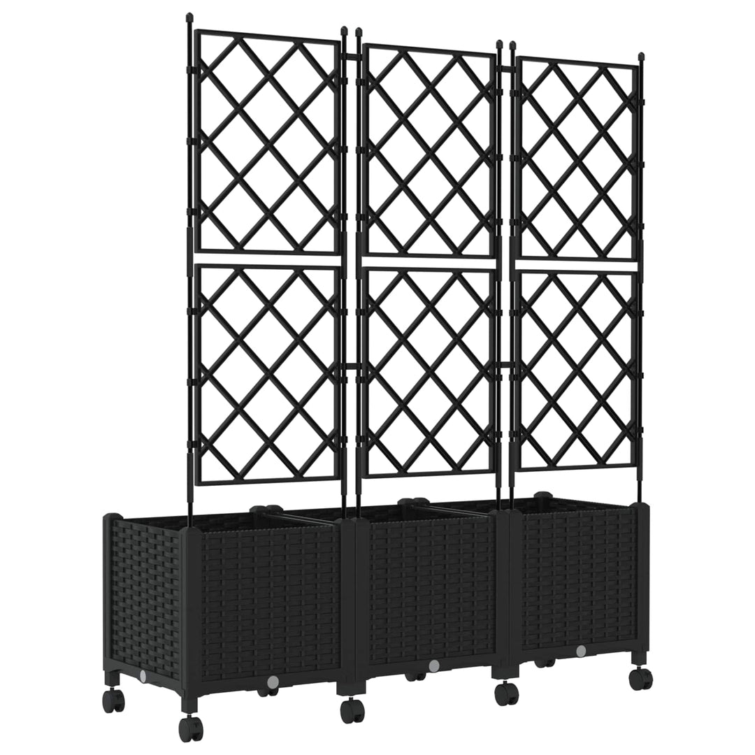 Haveplantekasse med espalier og hjul 3 stk. Sort PP