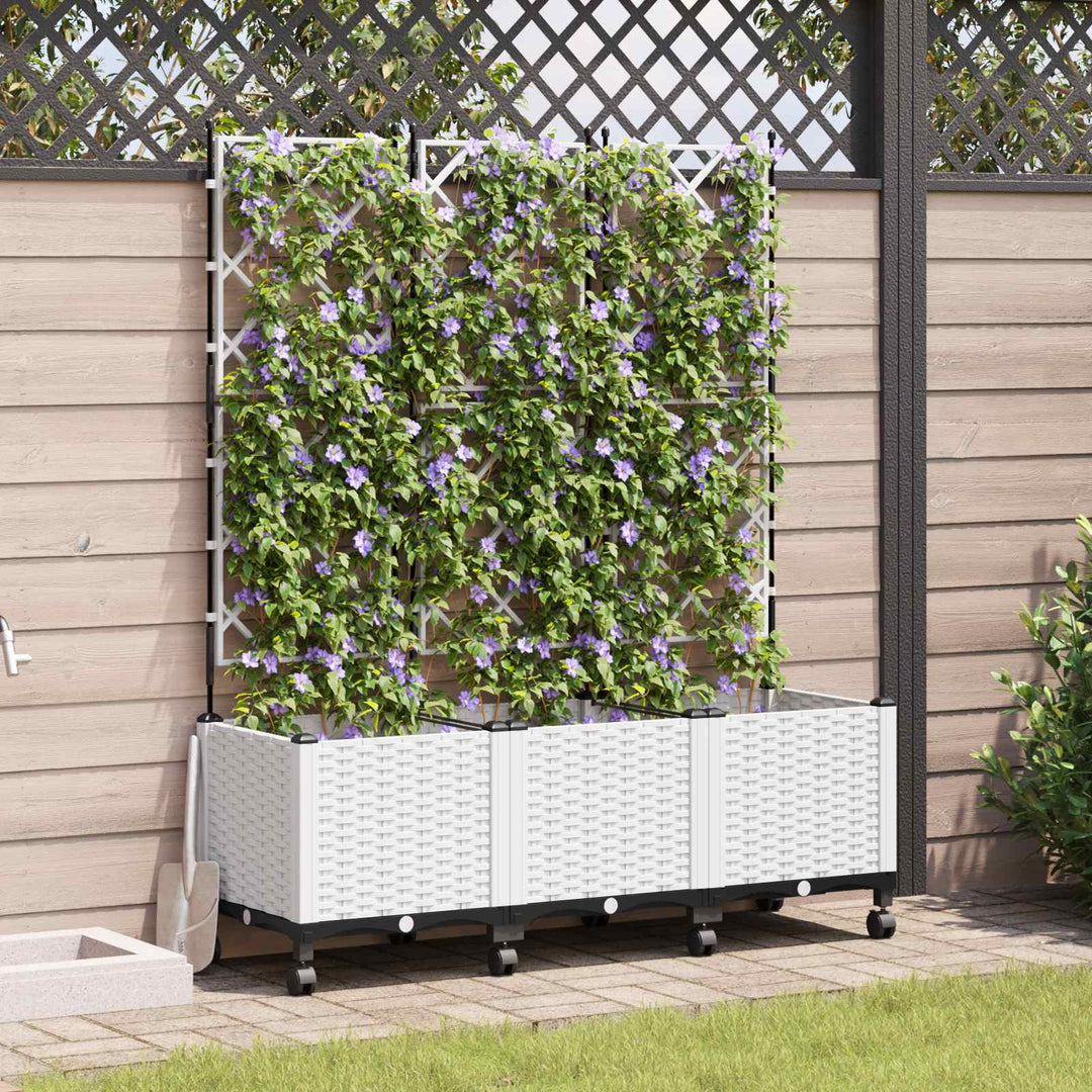 Haveplantekasse med espalier og hjul 3 stk. Hvid PP