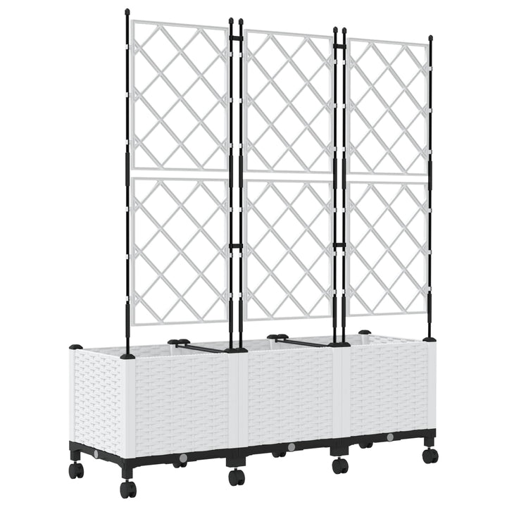 Haveplantekasse med espalier og hjul 3 stk. Hvid PP
