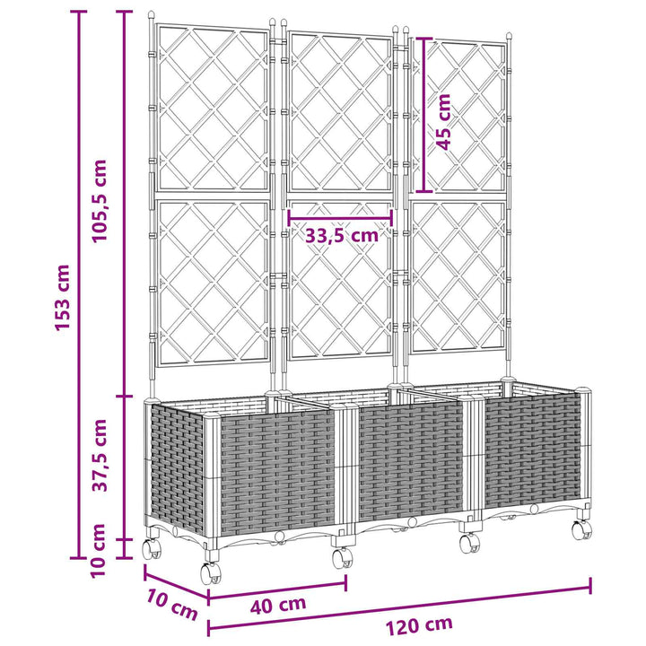 Haveplantekasse med espalier og hjul 3 stk. Hvid PP