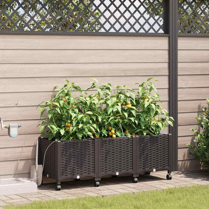 Havekrukke med vanding og hjul 3 stk. Brun 120 x 40 x 43,5 cm