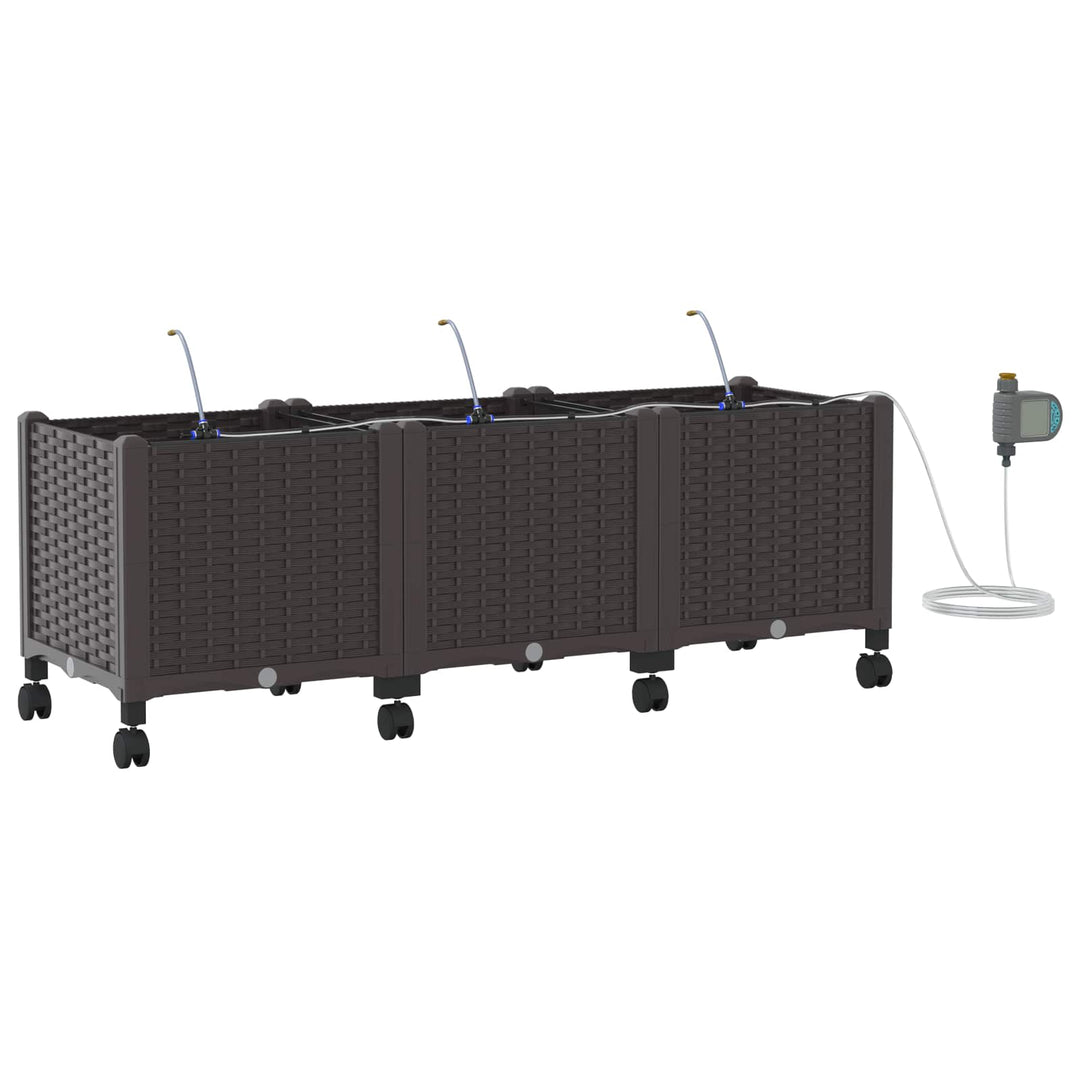 Havekrukke med vanding og hjul 3 stk. Brun 120 x 40 x 43,5 cm
