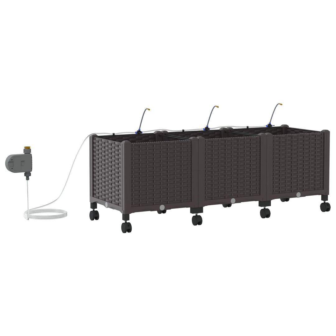 Havekrukke med vanding og hjul 3 stk. Brun 120 x 40 x 43,5 cm