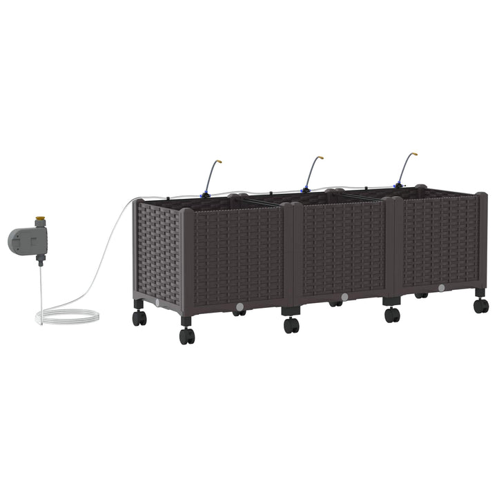 Havekrukke med vanding og hjul 3 stk. Brun 120 x 40 x 43,5 cm
