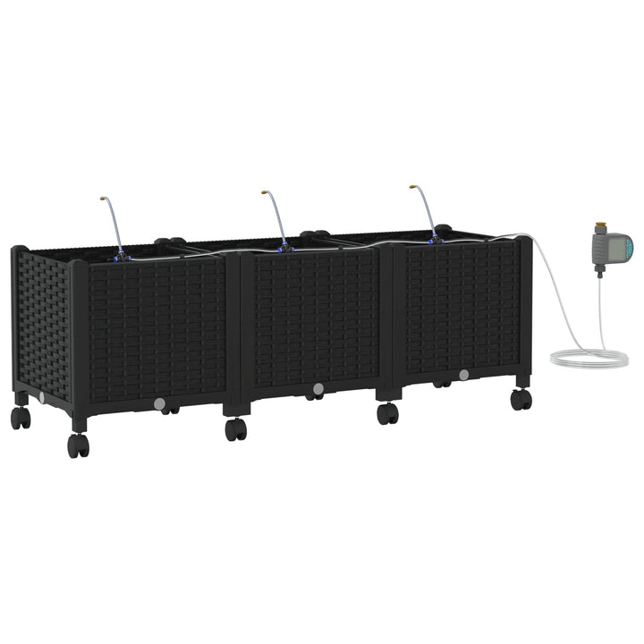 Havekrukke med vanding og hjul 3 stk. Sort 120 x 40 x 43,5 cm