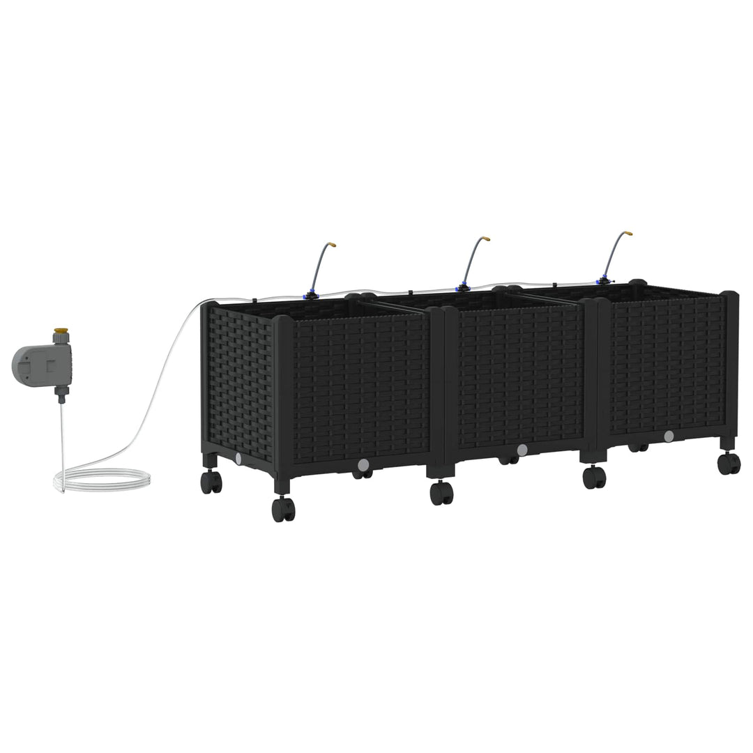 Havekrukke med vanding og hjul 3 stk. Sort 120 x 40 x 43,5 cm