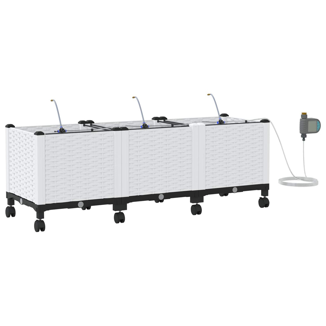 Havekrukke med vanding og hjul 3 stk. Hvid 120 x 40 x 43,5 cm