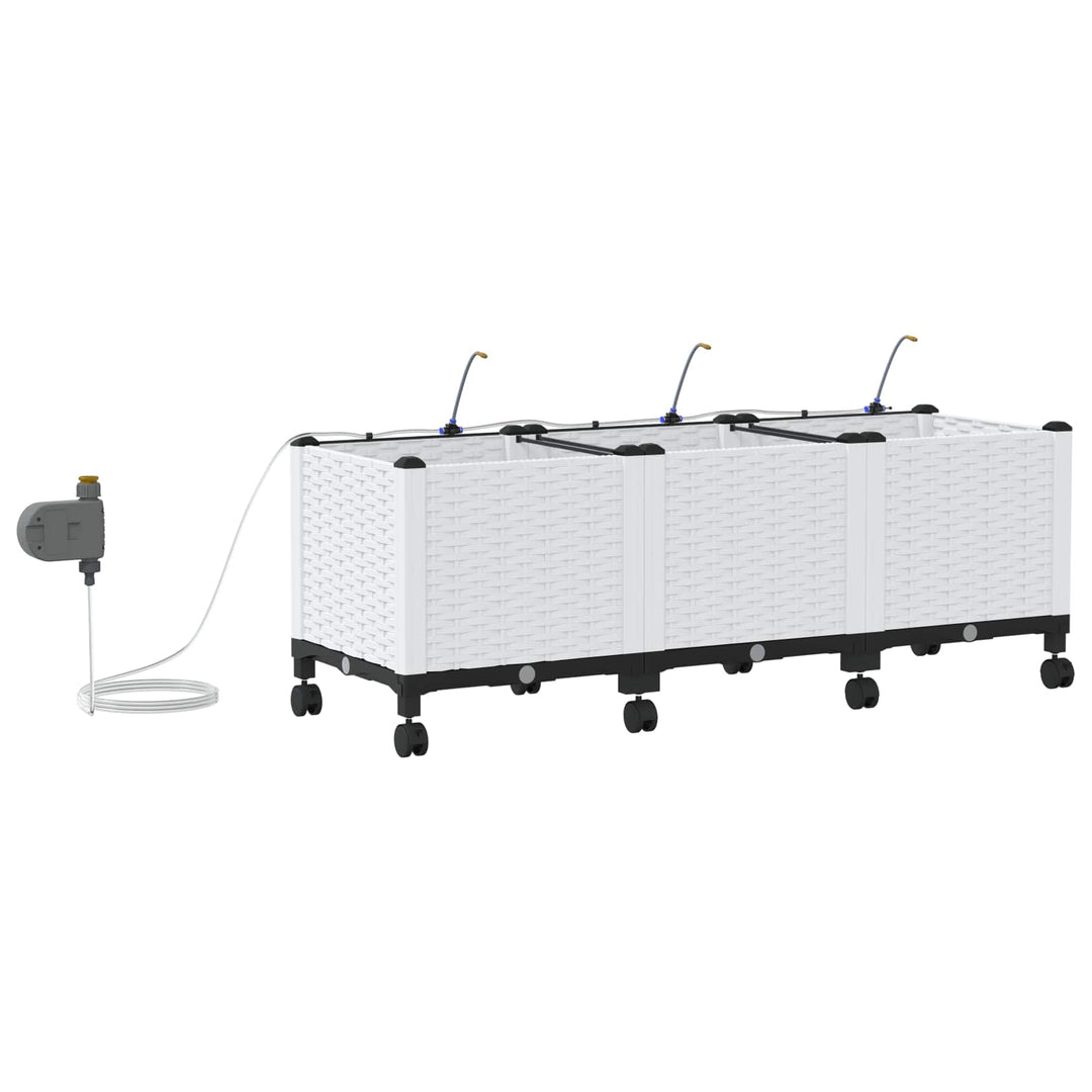 Havekrukke med vanding og hjul 3 stk. Hvid 120 x 40 x 43,5 cm