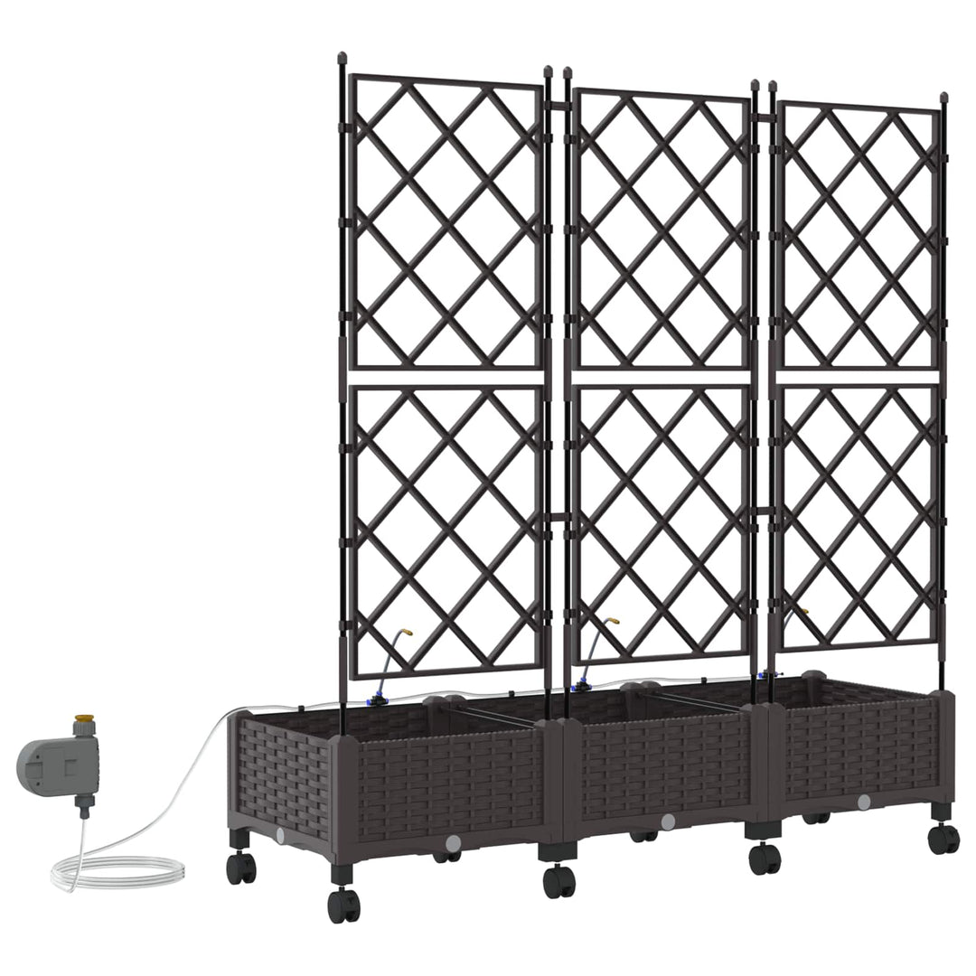 Havekrukke med vanding og hjul 3 stk. Brun 120 x 40 x 132 cm PP