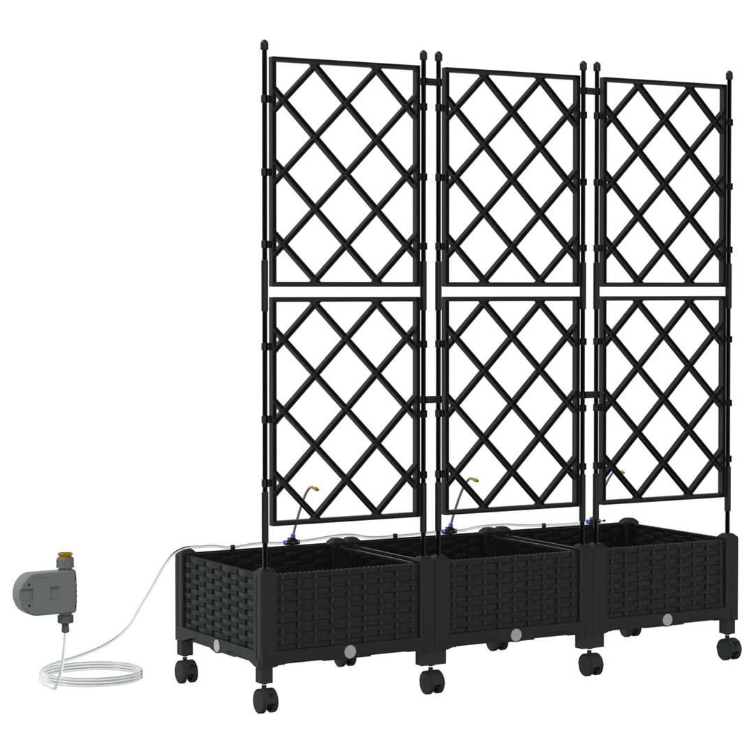 Havekrukke med vanding og hjul 3 stk. Sort 120 x 40 x 132 cm PP