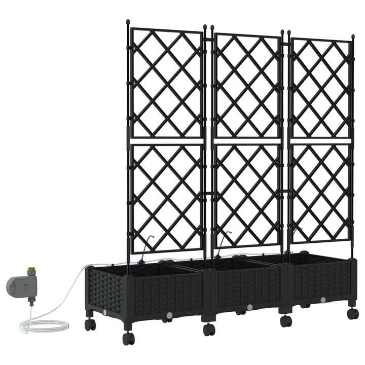 Havekrukke med vanding og hjul 3 stk. Sort 120 x 40 x 132 cm PP
