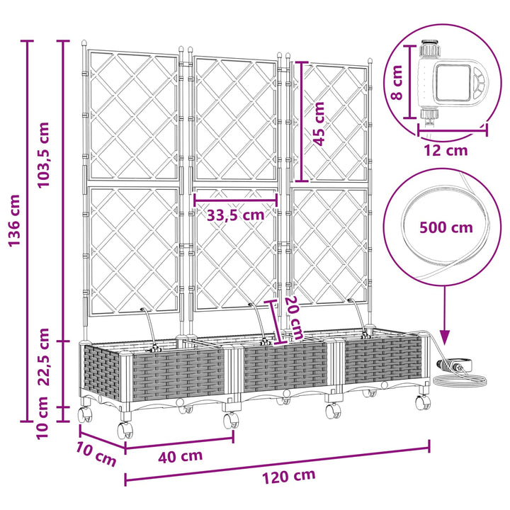 Havekrukke med vanding og hjul 3 stk. Grå 120 x 40 x 132 cm PP