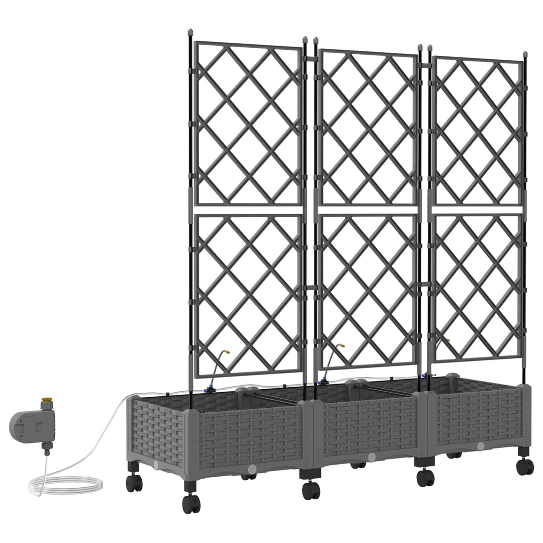 Havekrukke med vanding og hjul 3 stk. Lysegrå 120 x 40 x 132 cm