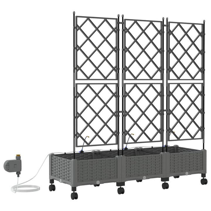 Havekrukke med vanding og hjul 3 stk. Lysegrå 120 x 40 x 132 cm