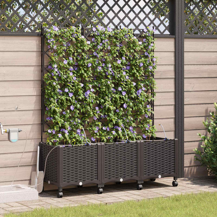 Havekrukke med vanding og hjul 3 stk. Brun 120 x 40 x 148 cm PP