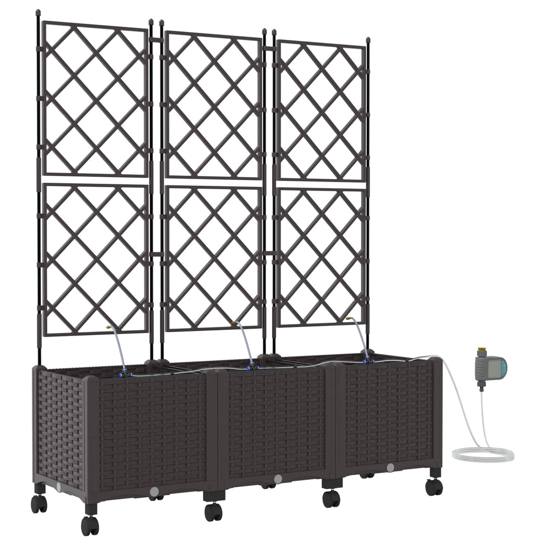 Havekrukke med vanding og hjul 3 stk. Brun 120 x 40 x 148 cm PP