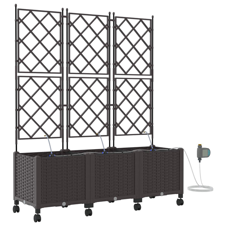 Havekrukke med vanding og hjul 3 stk. Brun 120 x 40 x 148 cm PP