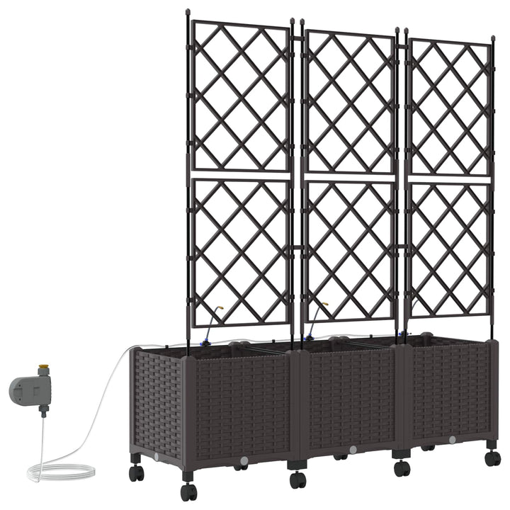 Havekrukke med vanding og hjul 3 stk. Brun 120 x 40 x 148 cm PP