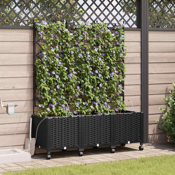 Havekrukke med vanding og hjul 3 stk. Sort 120 x 40 x 148 cm PP