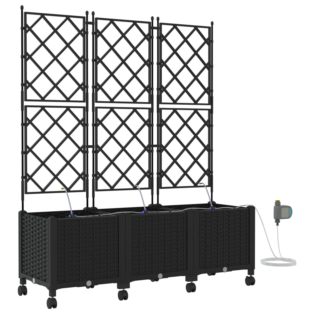 Havekrukke med vanding og hjul 3 stk. Sort 120 x 40 x 148 cm PP