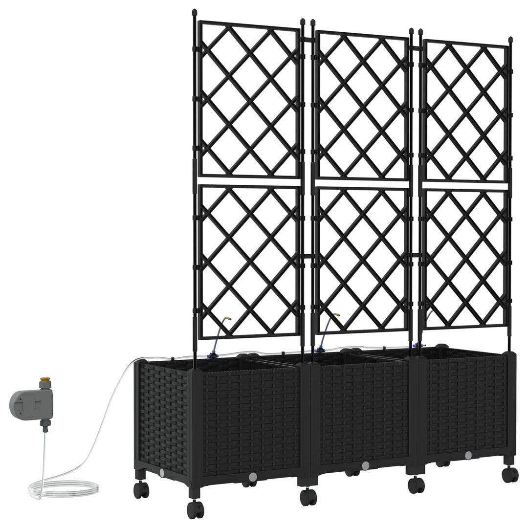 Havekrukke med vanding og hjul 3 stk. Sort 120 x 40 x 148 cm PP